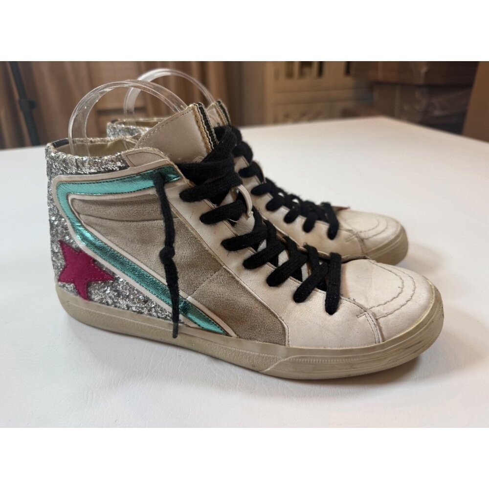 Shu Shop Roxanne White & Glitter High-Top Sneakers Size 8.5
